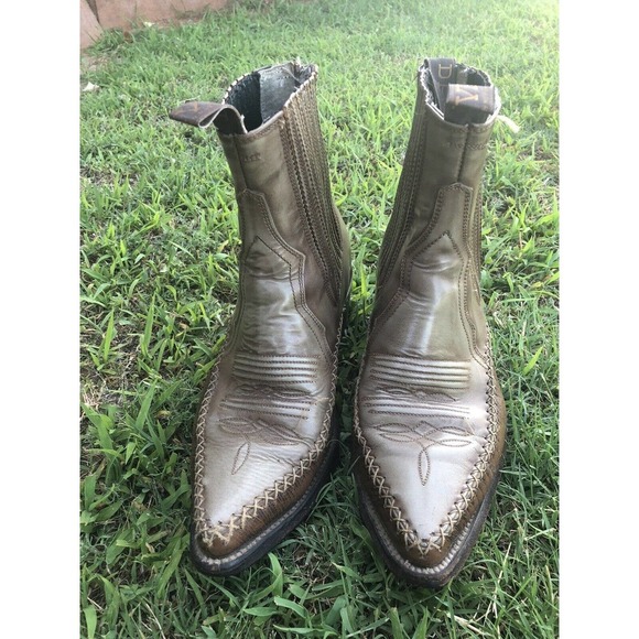 Denver Brand Western Cowboy Boots Ankle Size 8 Mens Pull On Gray Nice Stitching - Picture 4 of 8
